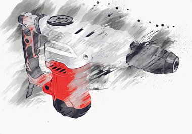 Ağır sarı siyah çekiç matkap matkap elle delme aleti beyaz arka planda izole edilmiş. İnşaat sektörü araçları kavramı