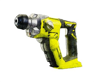 Ağır sarı siyah çekiç matkap matkap elle delme aleti beyaz arka planda izole edilmiş. İnşaat sektörü araçları kavramı