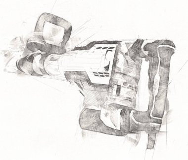 Ağır sarı siyah çekiç matkap matkap elle delme aleti beyaz arka planda izole edilmiş. İnşaat sektörü araçları kavramı