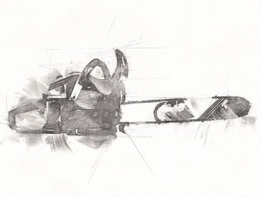 Zincirli testere çizimi, eskiz, antika, antika...