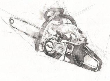 Zincirli testere çizimi, eskiz, antika, antika...