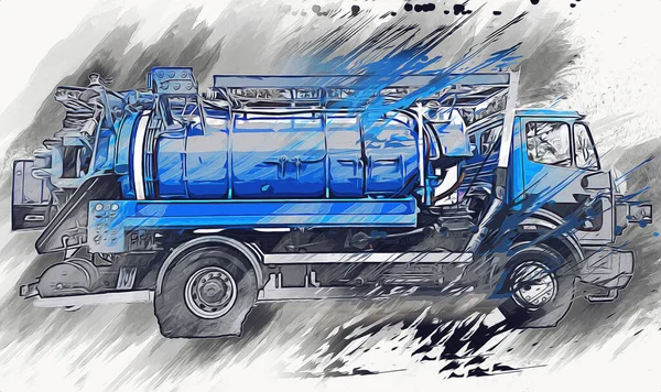 大型ガソリンタンクが進行中イラストアートヴィンテージレトロアンティーク — ストック写真