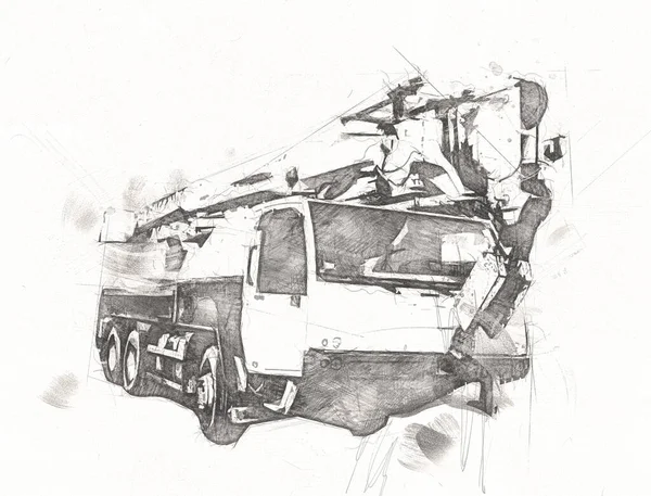 Grue Mobile Avec Flèche Relevée Plein Air Camion Dessin Vintage — Photo