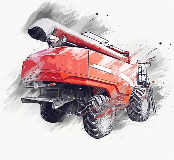 Modern Agricultural Combine Isolated White Background Drawing Sketch Retro Antique — Stock Photo, Image