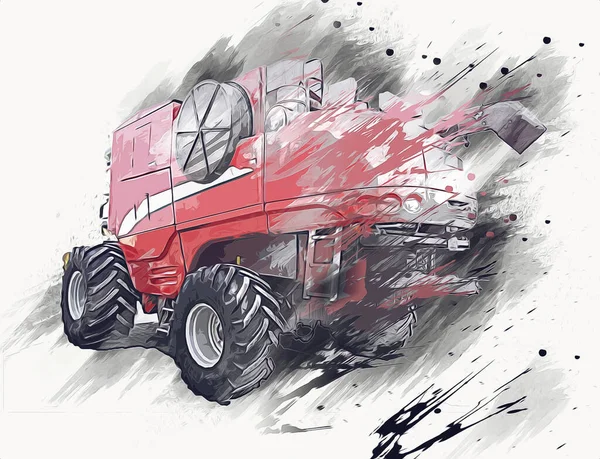 Modern Agricultural Combine Isolated White Background Drawing Sketch Retro Antique — Stock Photo, Image