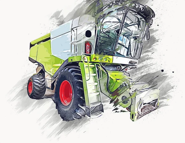 Agriculture Moderne Combiner Isolé Sur Fond Blanc Dessin Croquis Rétro — Photo