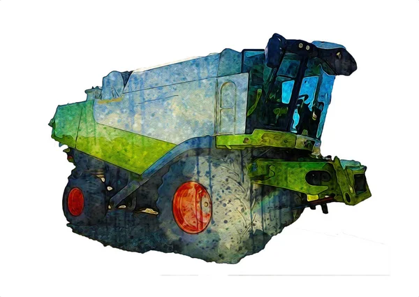 Modern Agricultural Combine Isolated White Background Drawing Sketch Retro Antique — Stock Photo, Image