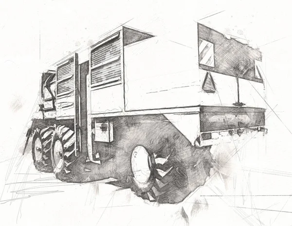 Moderne Landwirtschaftliche Mähdrescher Isoliert Auf Weißem Hintergrund Zeichnung Skizze Retro — Stockfoto