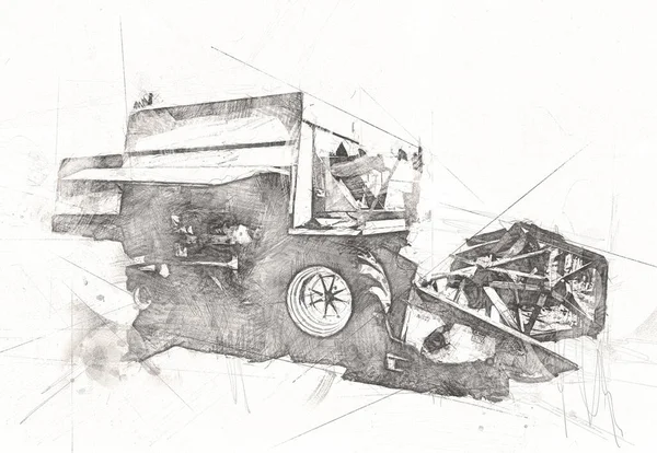 Modern tarımsal birleşim beyaz arka planda izole edilmiş eskiz eskizi antika