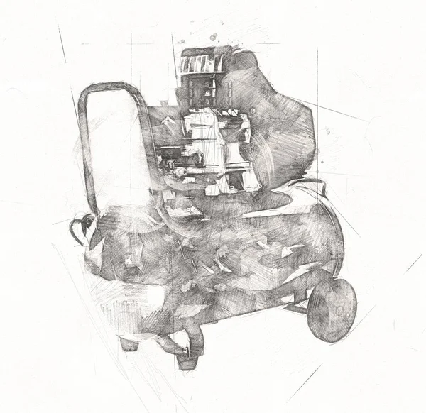 Potężny Sprężarka Powietrza Ilustracja Rysunek Szkic Vintage Retro — Zdjęcie stockowe