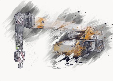 İnşaat sahasında forklift, yapım parçaları çizim sanatını yükseltmeye hazırlanıyor