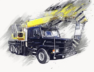 İnşaat sahasında forklift, yapım parçaları çizim sanatını yükseltmeye hazırlanıyor