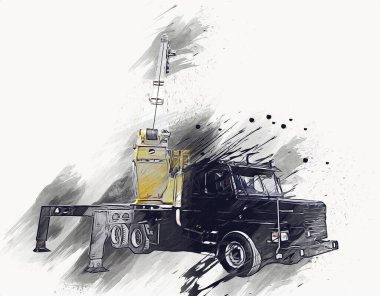 İnşaat sahasında forklift, yapım parçaları çizim sanatını yükseltmeye hazırlanıyor