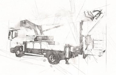 İnşaat sahasında forklift, yapım parçaları çizim sanatını yükseltmeye hazırlanıyor