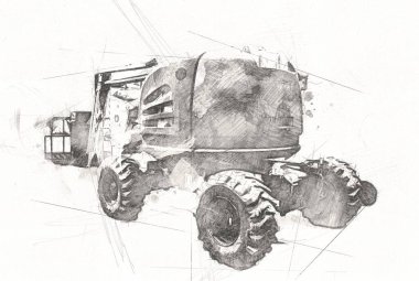 İnşaat sahasında forklift, yapım parçaları çizim sanatını yükseltmeye hazırlanıyor