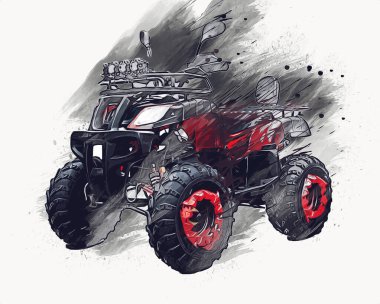 ATV Dörtlü Bisiklet, Her Arazi Aracı, kırpma yolu sanat çizimi klasik çizimi