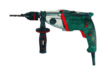 Matkap ucu ile kablosuz matkap aynı zamanda vida silah sanat çizimi çizim çizimi olarak çalışır