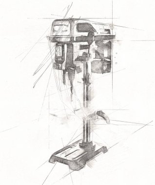 Matkap ucu ile kablosuz matkap aynı zamanda vida silah sanat çizimi çizim çizimi olarak çalışır