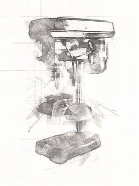 Matkap ucu ile kablosuz matkap aynı zamanda vida silah sanat çizimi çizim çizimi olarak çalışır