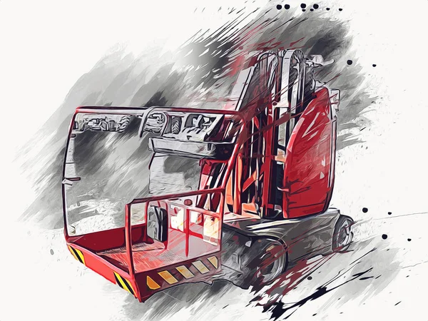 Forklift Construction Site Preparing Raise Construction Parts Illustrator Art Drawing — Stock Photo, Image