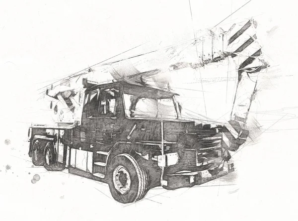 Nşaat Sahasında Forklift Yapım Parçaları Çizim Sanatını Yükseltmeye Hazırlanıyor — Stok fotoğraf