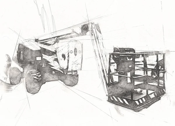 Навантажувач Будівельному Майданчику Готується Підняти Будівельні Деталі Ілюстратор Художній Малюнок — стокове фото