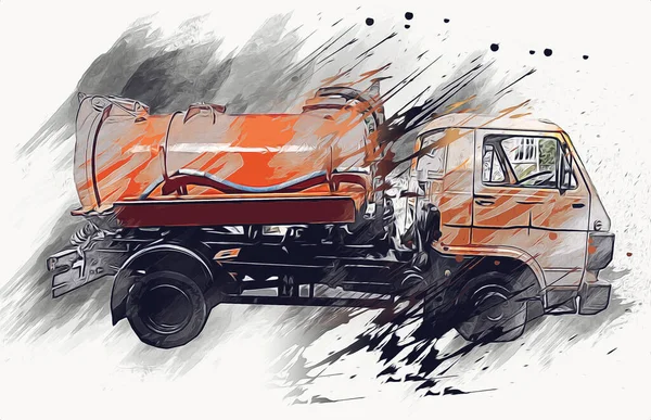 รถบรรท กขยะพร อมขยะสามารถยกแขน แนวนอน สเก ภาพวาดศ ลปะ — ภาพถ่ายสต็อก