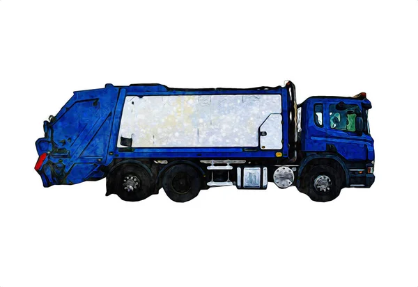 Garbage Truck Trash Can Lift Arm Horizontal Art Illustration Drawing — Stock Photo, Image