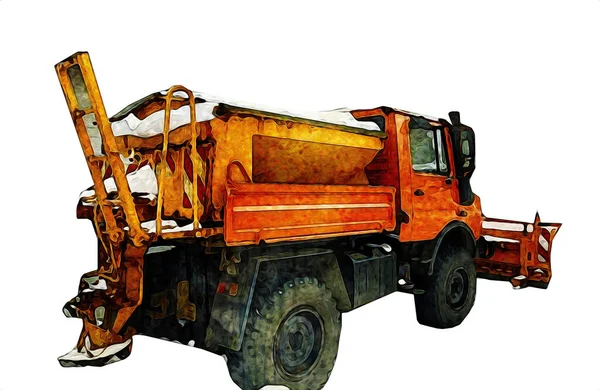 Garbage Truck Trash Can Lift Arm Horizontal Art Illustration Drawing — Stock Photo, Image