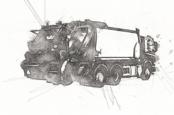 Camion Poubelle Avec Poubelle Peut Soulever Bras Horizontal Illustration Art — Photo