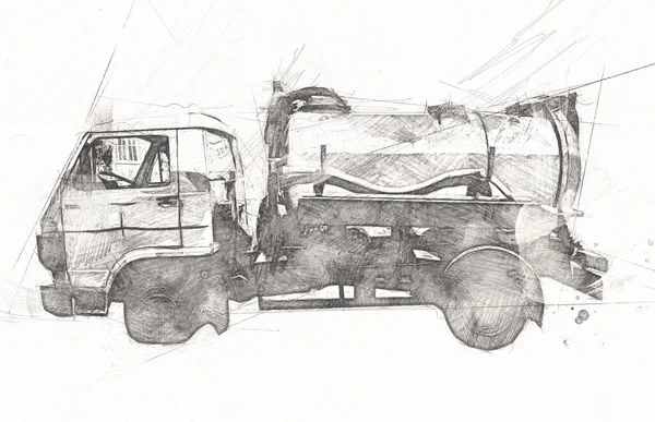 Camion Poubelle Avec Poubelle Peut Soulever Bras Horizontal Illustration Art — Photo