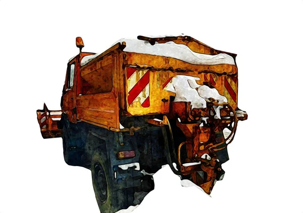 Garbage Truck Trash Can Lift Arm Horizontal Art Illustration Drawing — Stock Photo, Image