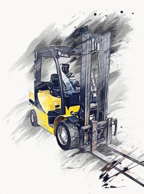 Beyaz izole edilmiş arkaplan resim çizimi üzerine forklift kamyonu