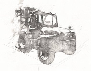 Beyaz izole edilmiş arkaplan resim çizimi üzerine forklift kamyonu