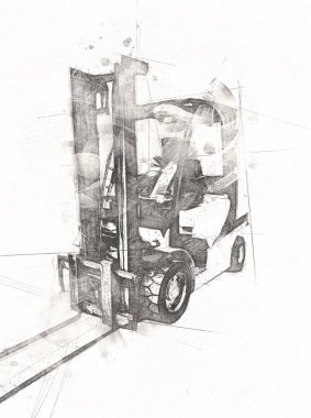 Beyaz izole edilmiş arkaplan resim çizimi üzerine forklift kamyonu