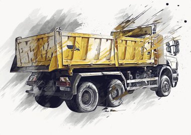 Sarı damperli kamyon çizimi eskiz çizimi antika antika