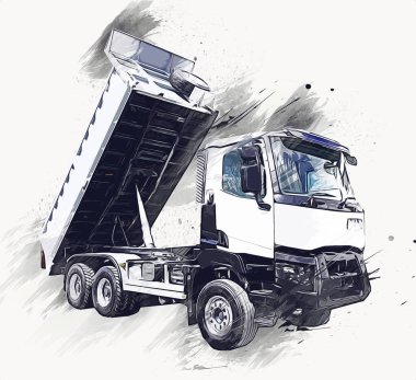 Sarı damperli kamyon çizimi eskiz çizimi antika antika