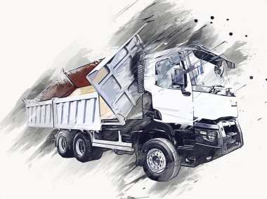 Sarı damperli kamyon çizimi eskiz çizimi antika antika