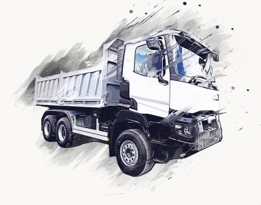 Sarı damperli kamyon çizimi eskiz çizimi antika antika