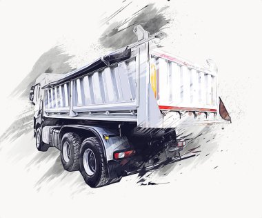 Sarı damperli kamyon çizimi eskiz çizimi antika antika