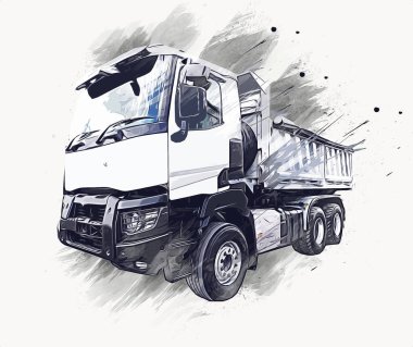 Sarı damperli kamyon çizimi eskiz çizimi antika antika