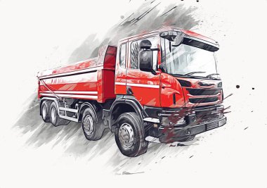 Sarı damperli kamyon çizimi eskiz çizimi antika antika