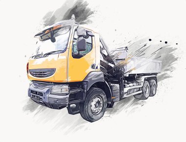 Sarı damperli kamyon çizimi eskiz çizimi antika antika