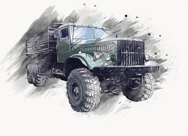 Sarı damperli kamyon çizimi eskiz çizimi antika antika