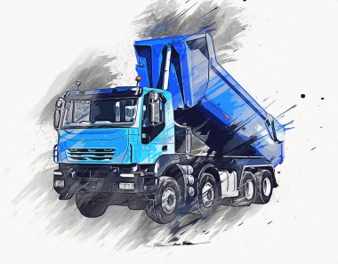 Sarı damperli kamyon çizimi eskiz çizimi antika antika