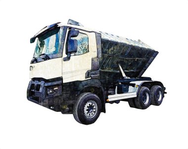 Sarı damperli kamyon çizimi eskiz çizimi antika antika