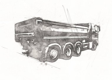 Sarı damperli kamyon çizimi eskiz çizimi antika antika