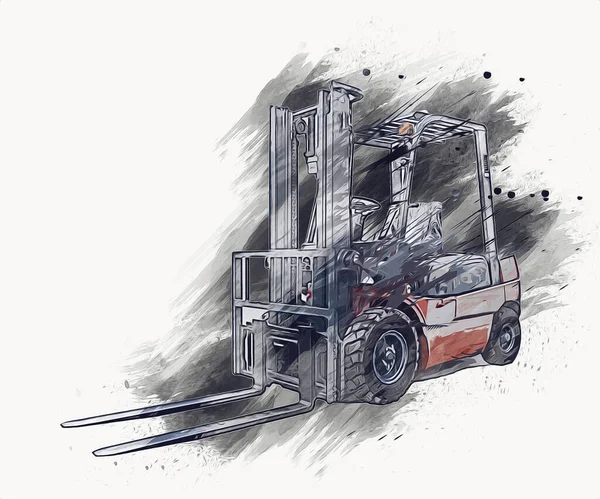 Carrello Elevatore Camion Sfondo Bianco Isolato Arte Illustrazione Disegno Schizzo — Foto Stock