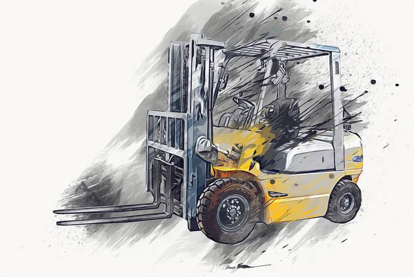 Forklift Truck White Isolated Background Art Illustration Drawing Sketch — Stock Photo, Image