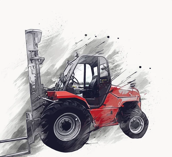 Forklift Truck White Isolated Background Art Illustration Drawing Sketch — Stock Photo, Image
